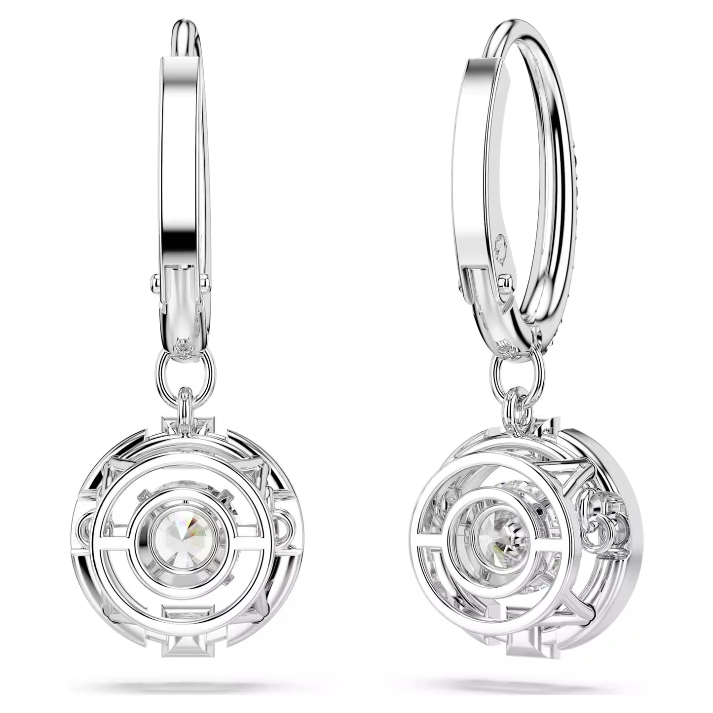 Una drop earrings, Round cut, White, Rhodium plated