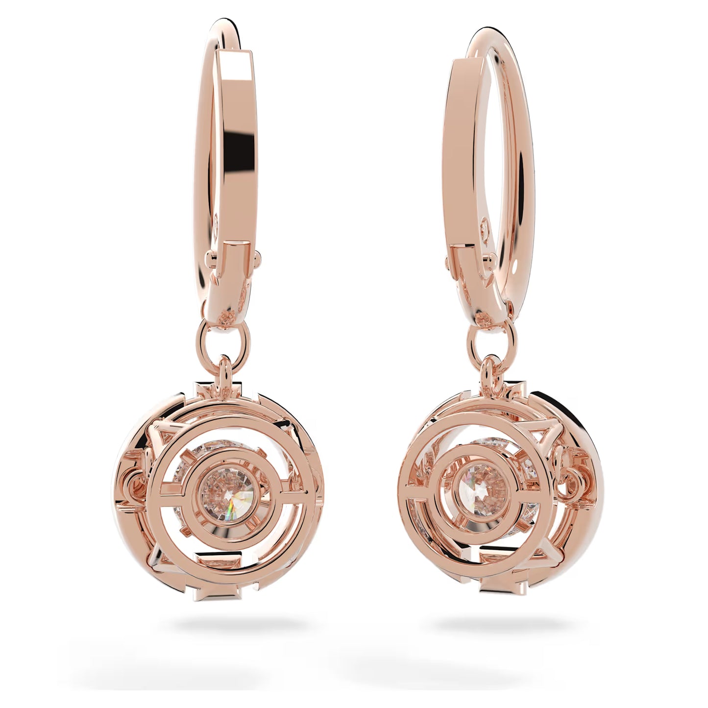 Una drop earrings, Round cut, White, Rose gold-tone plated