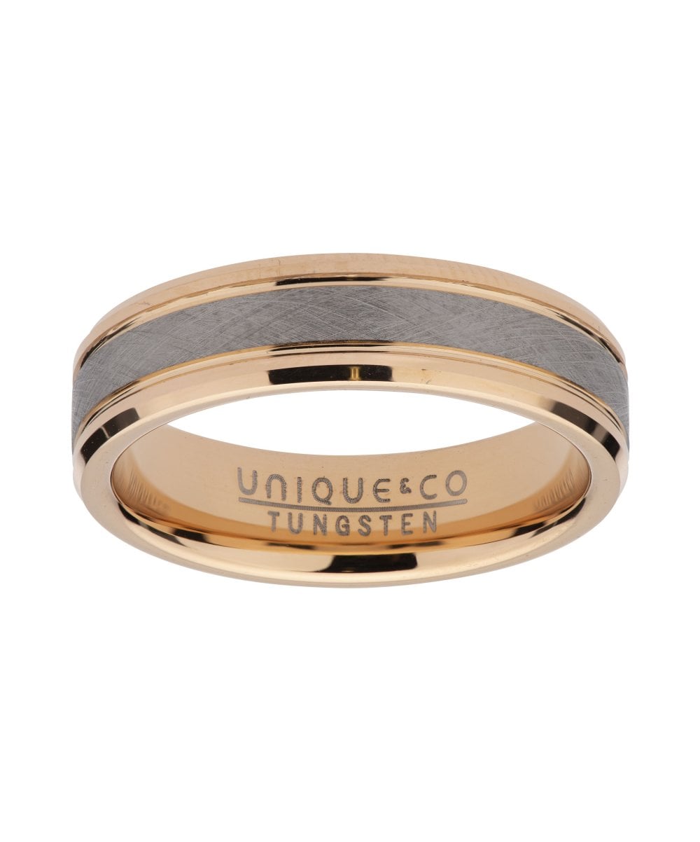 Tungsten 7mm Flat Court Ring With Rose Gold & Grey Finish - Size 60