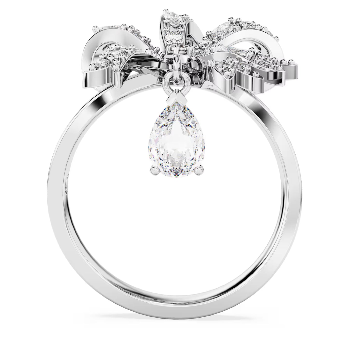 Volta cocktail ring, Bow, White, Rhodium plated