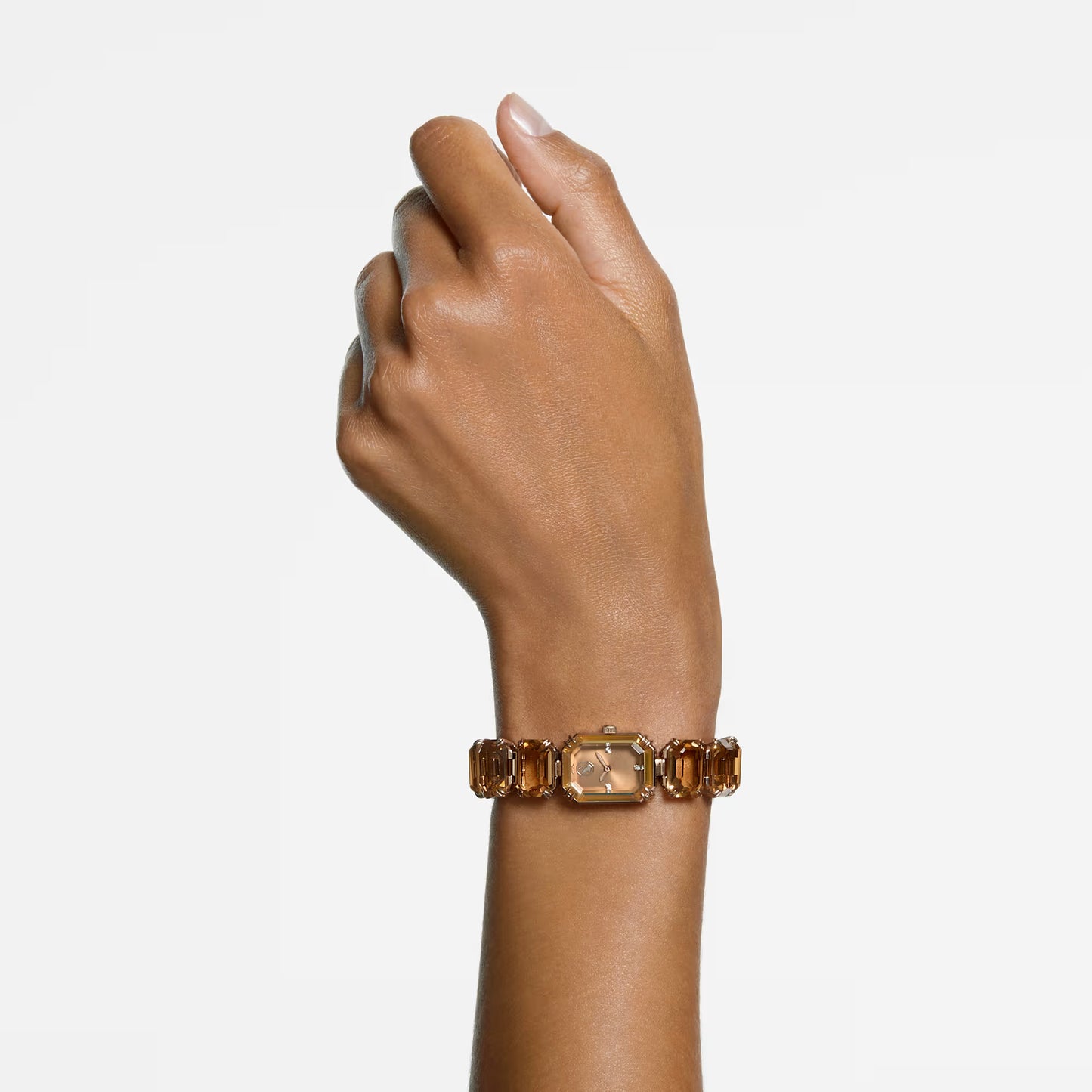 Watch, Octagon cut bracelet, Brown, Champagne gold-tone finish