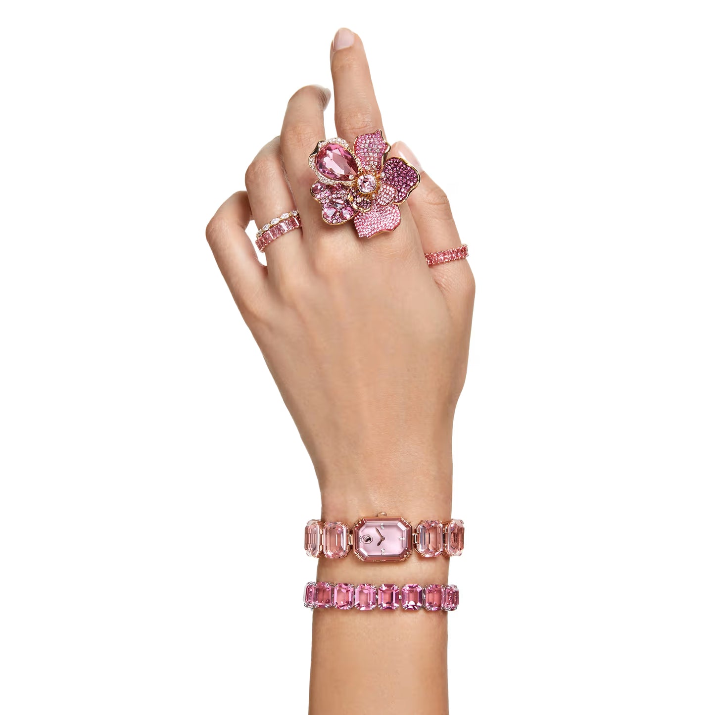 Watch, Octagon cut bracelet, Pink, Rose gold-tone finish