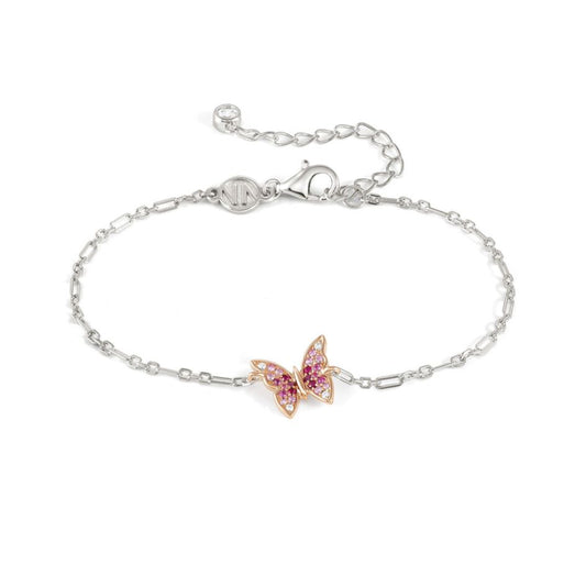 Crysalis Silver Rose Gold Plated Pink CZ Butterfly Bracelet