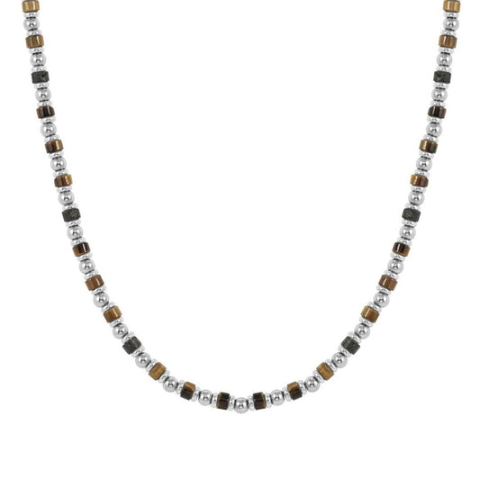 Instinct Steel Tiger's Eye & Lava Stone Sea Necklace