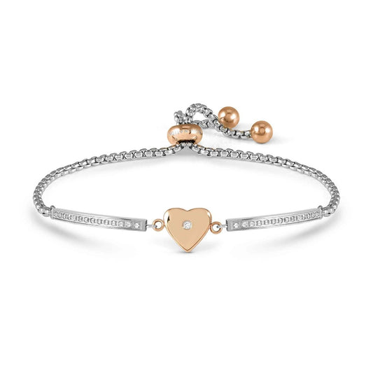 Milleluci Refined Bracelet in Steel and Cubic Zirconia Rose Gold Heart