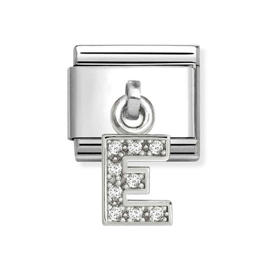 Classic Silver Letter E Zirconia Pendant Charm