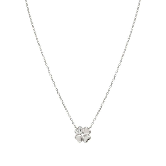 Petit Sparkle Necklace in 925 Sterling Silver and Cubic Zirconia Four Leaf Clover