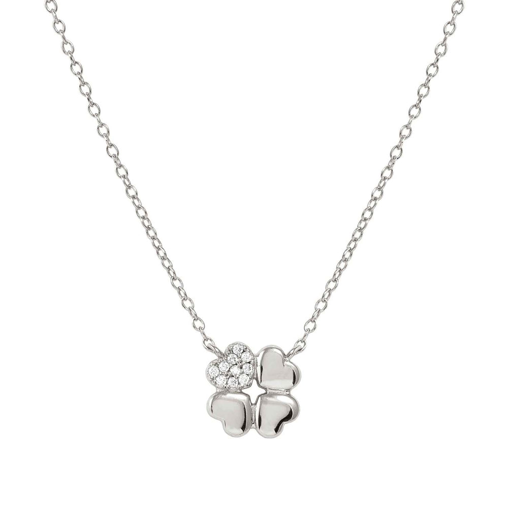 Petit Sparkle Necklace in 925 Sterling Silver and Cubic Zirconia Four Leaf Clover