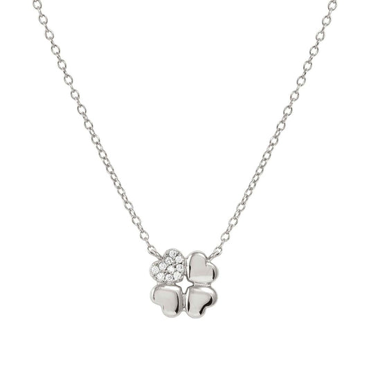 Petit Sparkle Necklace in 925 Sterling Silver and Cubic Zirconia Four Leaf Clover