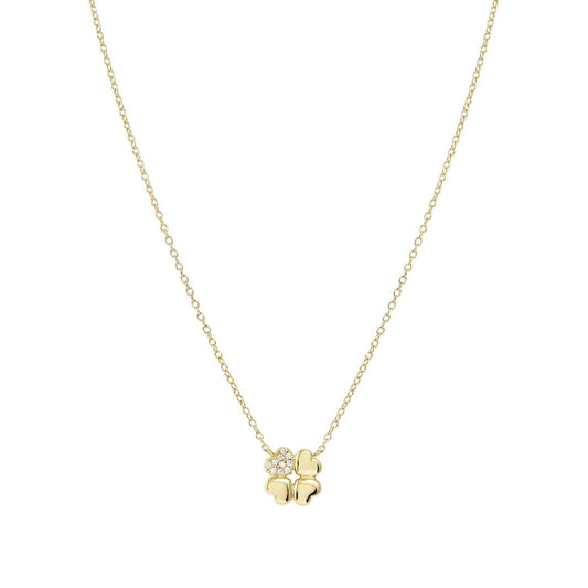 Petit Sparkle Necklace in 925 Sterling Silver and Cubic Zirconia Gold Four Leaf Clover