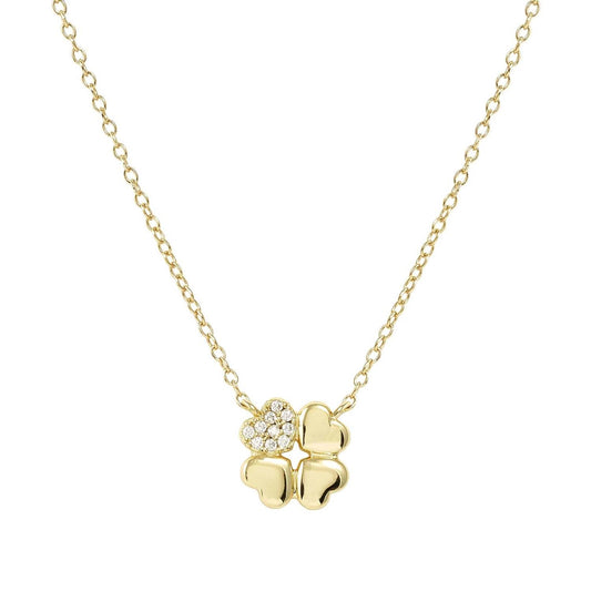 Petit Sparkle Necklace in 925 Sterling Silver and Cubic Zirconia Gold Four Leaf Clover