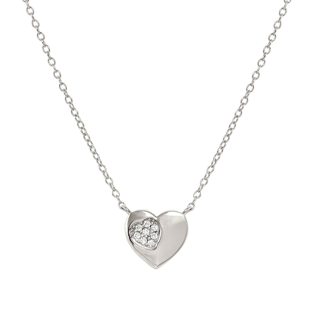 Petit Sparkle Necklace in 925 Sterling Silver and Cubic Zirconia Heart