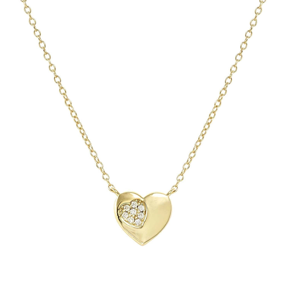 Petit Sparkle Necklace in 925 Sterling Silver and Cubic Zirconia Gold Heart
