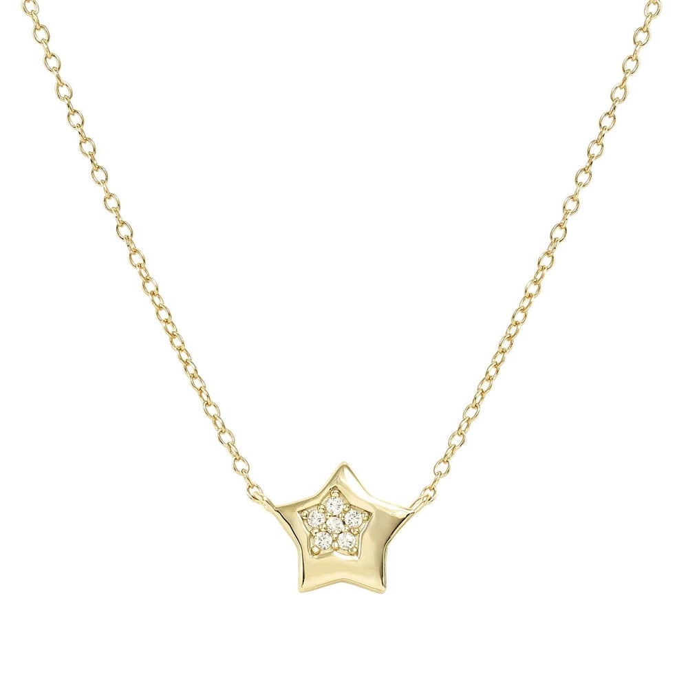 Petit Sparkle Necklace in 925 Sterling Silver and Cubic Zirconia Gold Star