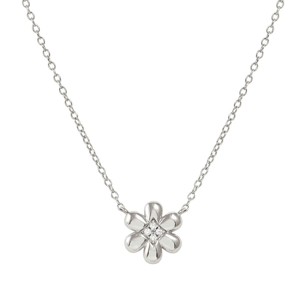 Petit Sparkle Sterling Silver Cubic Zirconia Flower Necklace