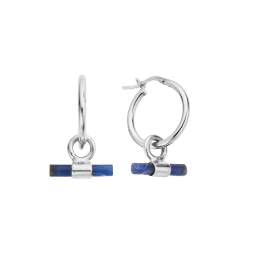 EX-DISPLAY Sterling Silver Sodalite T-Bar Hoop Earrings