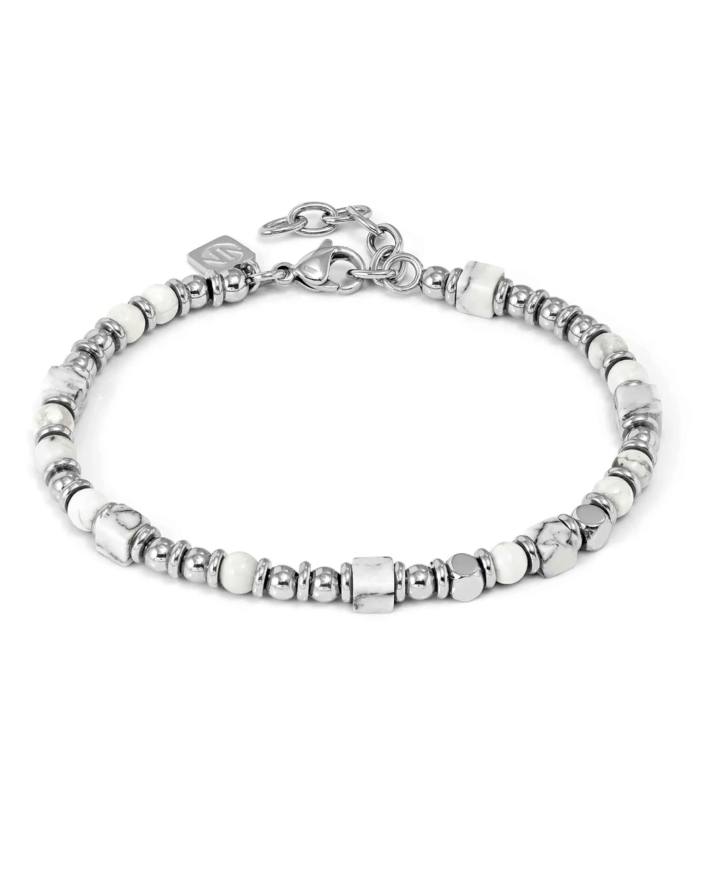 Infinity Bracelet in Steel and Natural Stones White Howlite