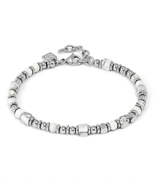 Infinity Bracelet in Steel and Natural Stones White Howlite