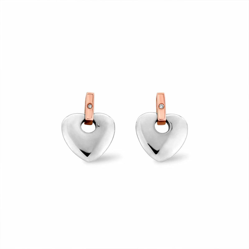 Sterling Silver and Rose Gold Heart Cariad Earrings