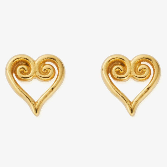 Scroll Gold Plated Heart Stud Earrings