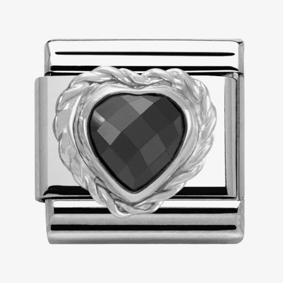 Silver black CZ heart rope