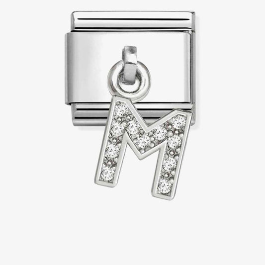 Classic Silver Letter M Zirconia Pendant Charm