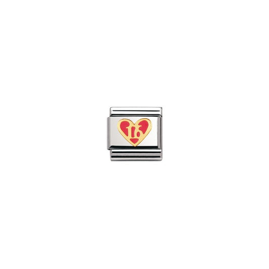 Gold Pink Heart Sweet 16 Charm