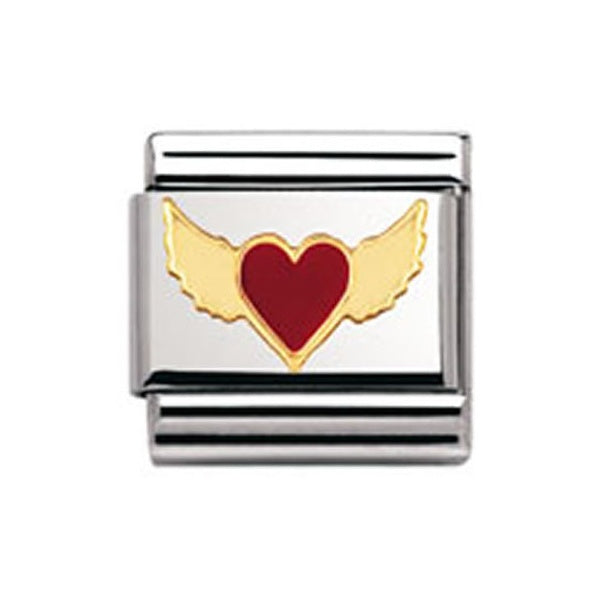 Gold Red Heart with Wings Charm