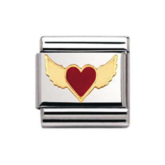Gold Red Heart with Wings Charm