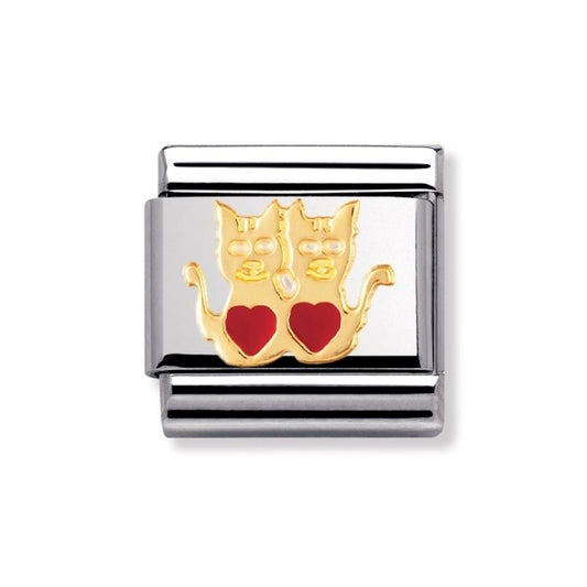 Gold Cats with Hearts Charm