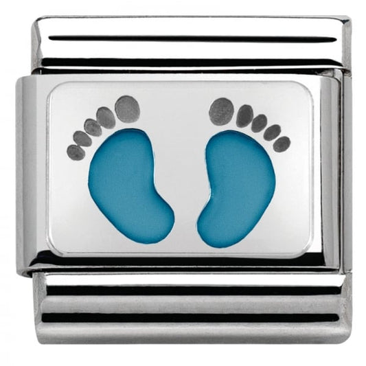 Silver Light Blue Footprints Charm