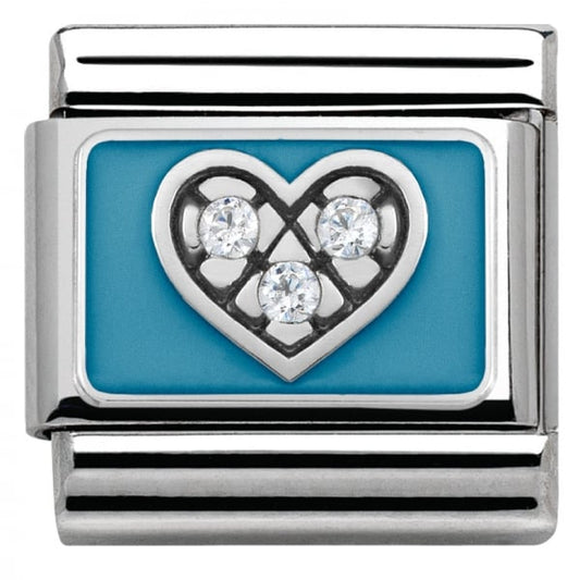Silver CZ Heart Light Blue Charm