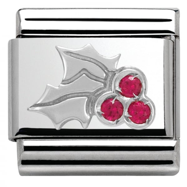 Silver and Red Holly Charm