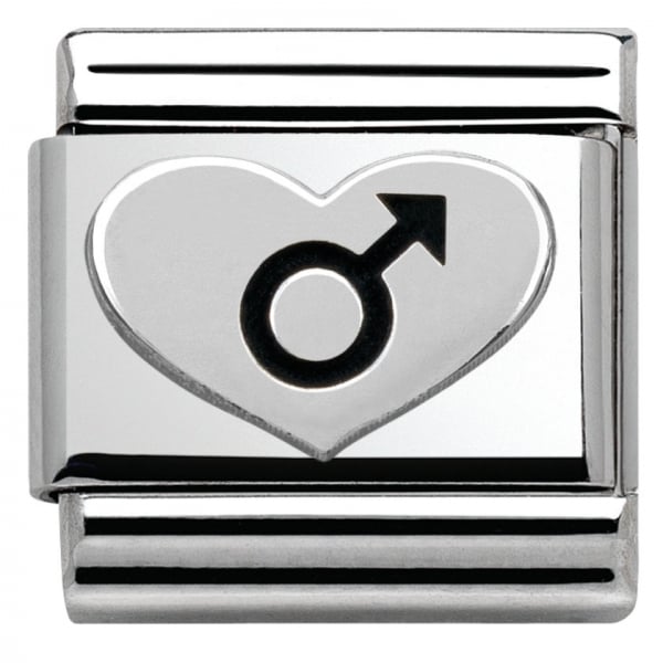 Classic Silver Oxidised Male Symbol Heart Charm