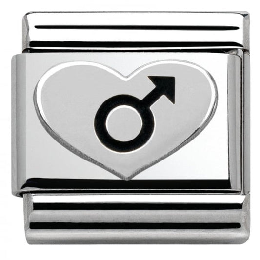 Classic Silver Oxidised Male Symbol Heart Charm