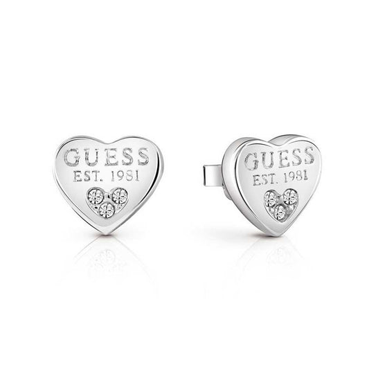 Rhodium-Plated Crystal Set Heart Stud Earrings