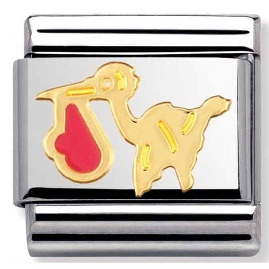 Gold Pink Stork Charm