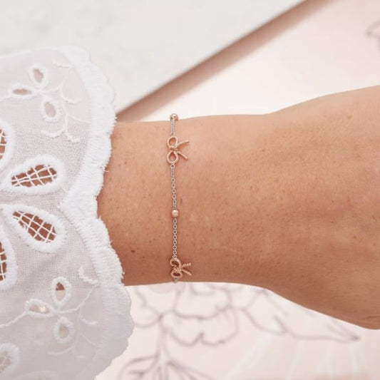 OB Bow & Ball Silver & Rose Gold Bracelet