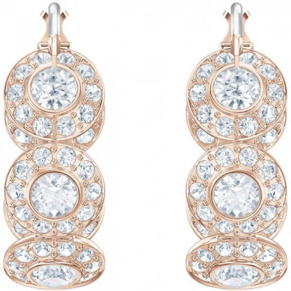 ANGELIC HOOP PIERCED EARRINGS, WHITE, ROSE GOLD PLATING
