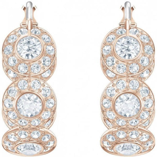 ANGELIC HOOP PIERCED EARRINGS, WHITE, ROSE GOLD PLATING