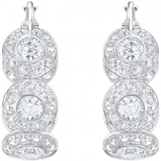 ANGELIC HOOP PIERCED EARRINGS, WHITE, RHODIUM PLATING
