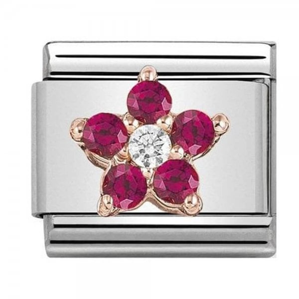 Classic Rose Gold Red and White CZ Flower Charm