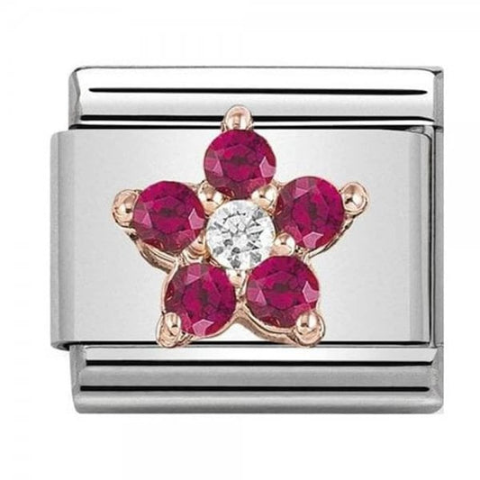 Classic Rose Gold Red and White CZ Flower Charm