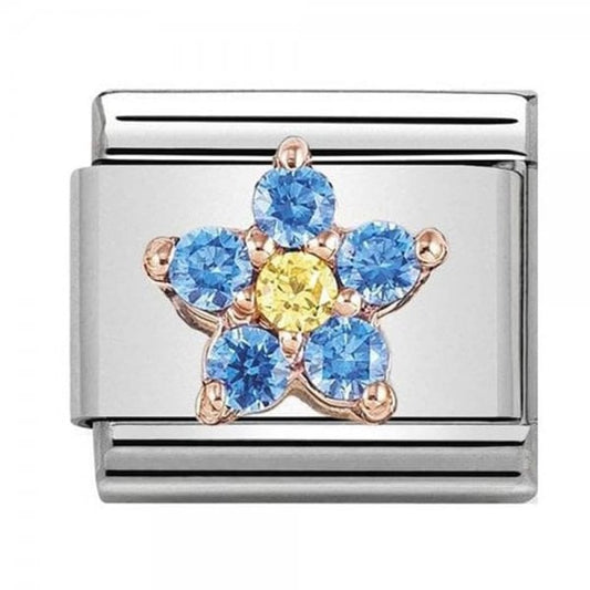 Classic Rose Gold CZ Baby Blue Flower Cluster Charm