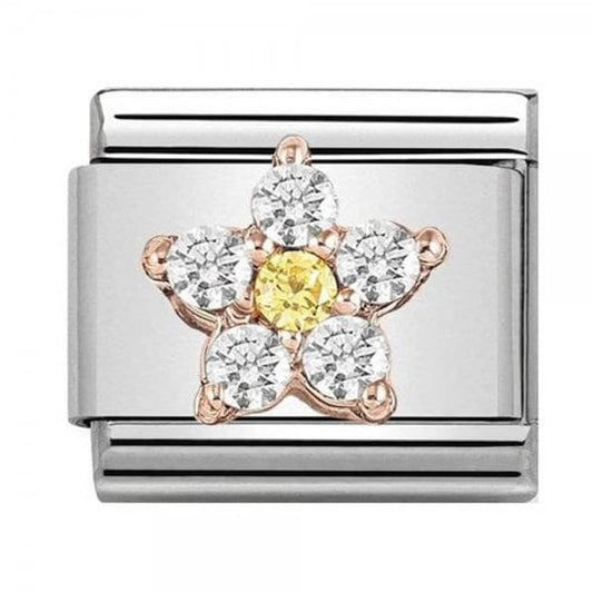 Classic Rose Gold Yellow and White CZ Flower Charm