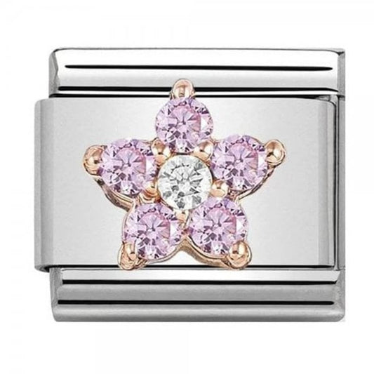Rose Gold Pink Crystal Flower Charm
