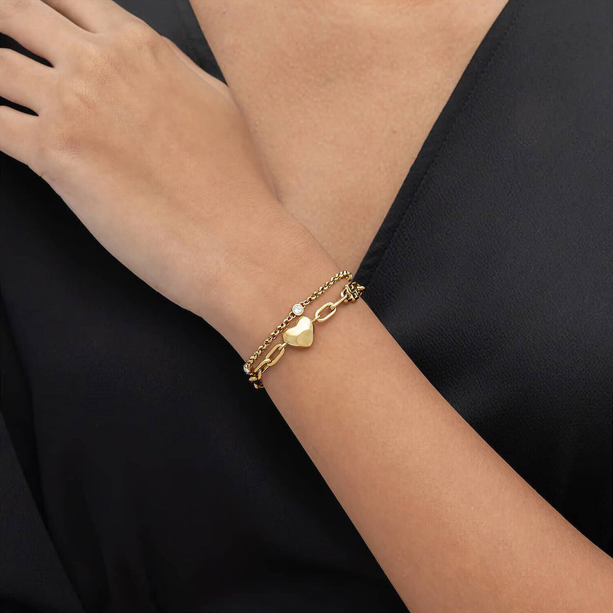 Amara Gold Tone Ion Plated Stainless Steel Crystal Bracelet