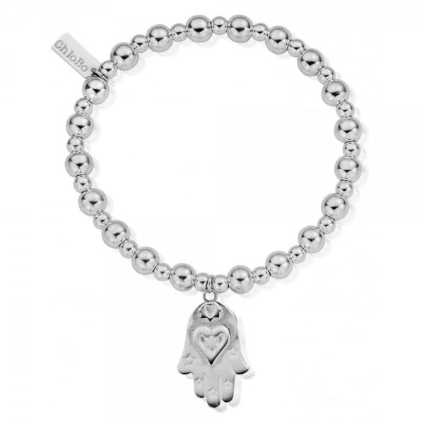 ChloBo  Iconic Ball Hamsa Hand Bracelet Silver