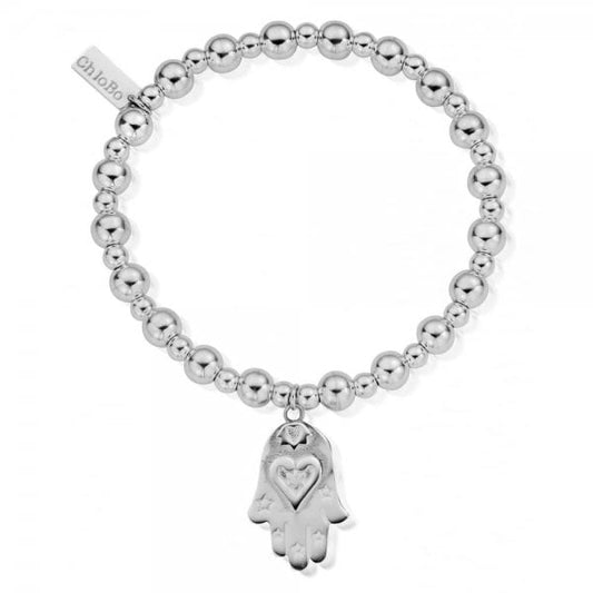 ChloBo  Iconic Ball Hamsa Hand Bracelet Silver