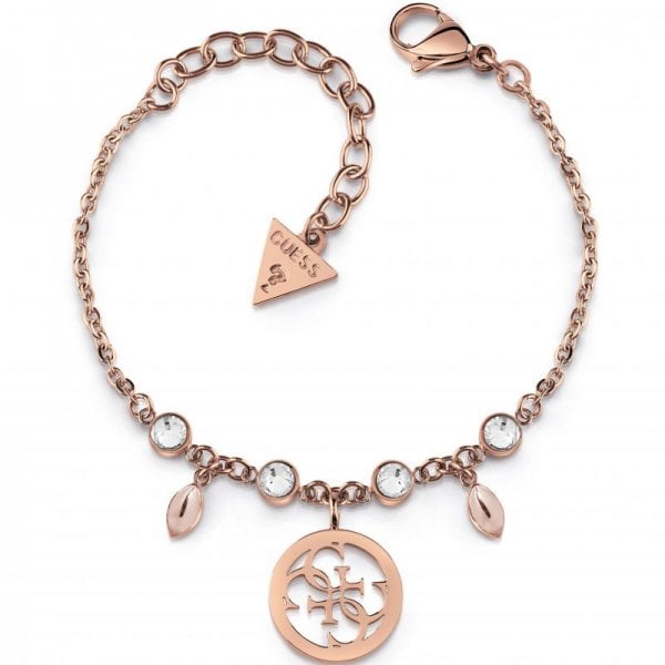 Guess Rose Gold Clear Crystal And 4G Logo Charm Bracelet